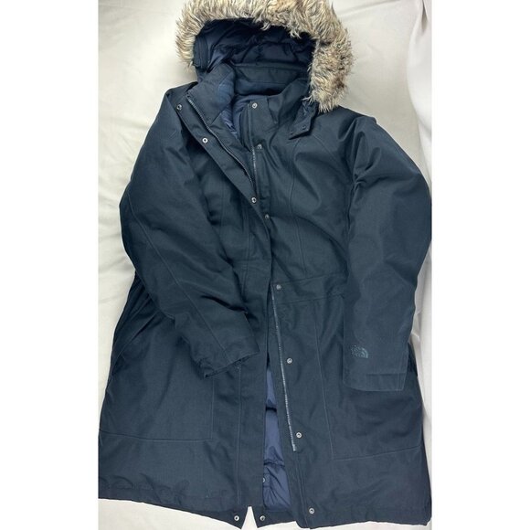 The North Face Jacket Womens XXL  Navy Hyvent Goose Down Arctic Parka Faux Fur 5 - Picture 1 of 10
